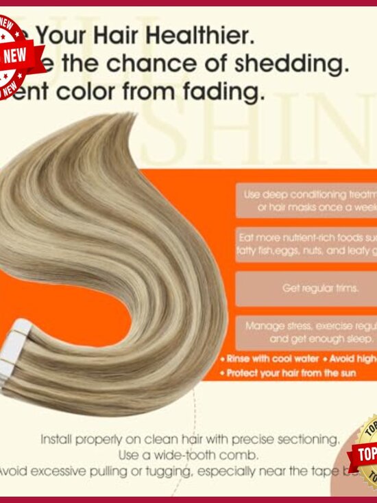 22-Inch Tape-In Hair Extensions, Remy Human Hair, 50g, 20 Pieces main image 5